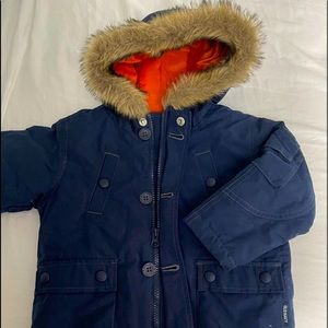 New NWT Old Navy Girl Zip up Botton Navy Blue fur Hoodie winter Coat Jacket 3T